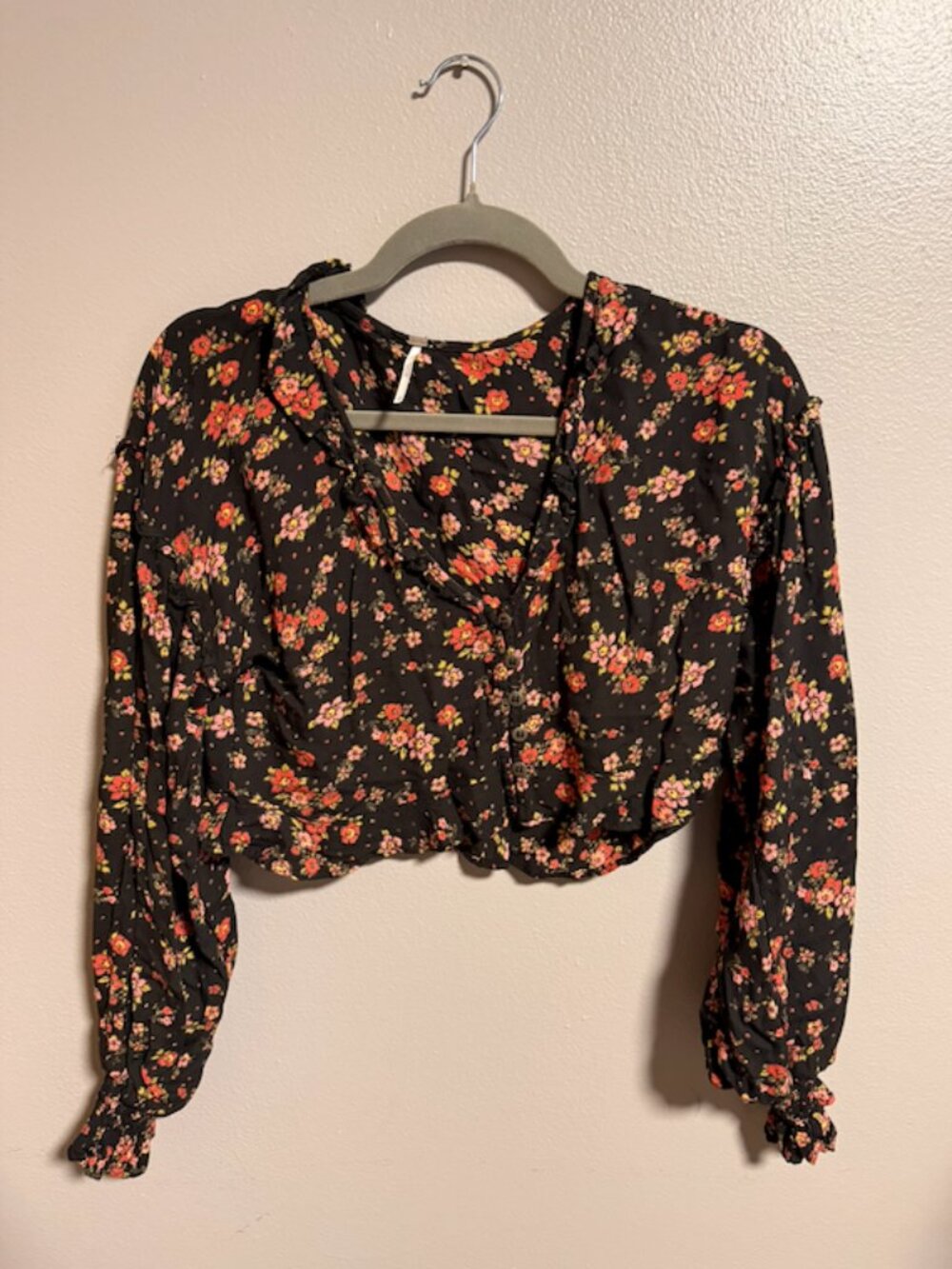 NWOT Free People Floral Cropped Long Sleeve Top | S | MSRP $158